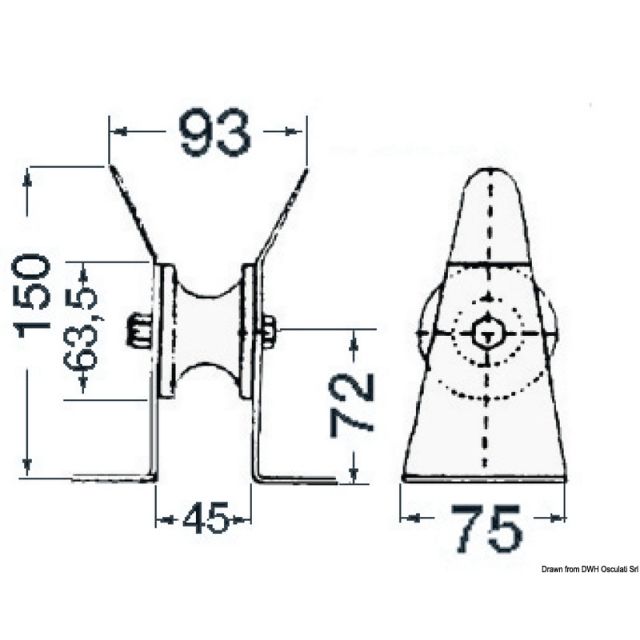 Bugrolle, rost. Edelstahl 45 mm 