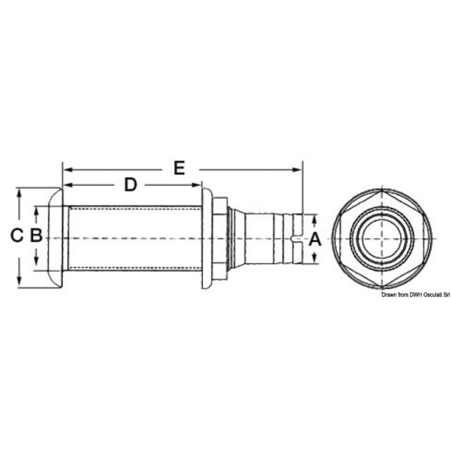 Borddurchlass Nylon/Glasf. 2"1/4 52mm Rückschlagv. 