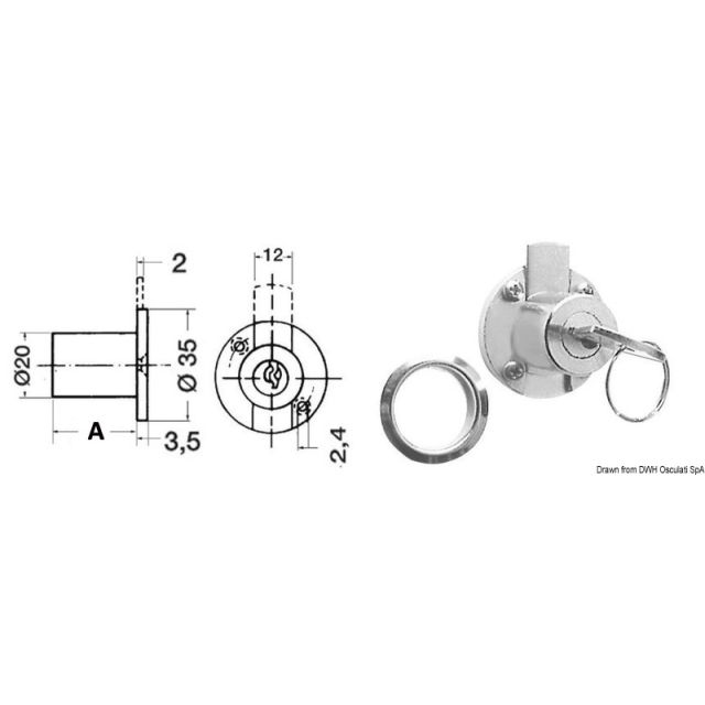 Zylinderschloß f. Schubladen 20 mm 