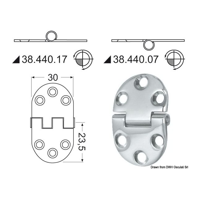 Scharnier herausragender Kern 2 mm 47x30 mm 