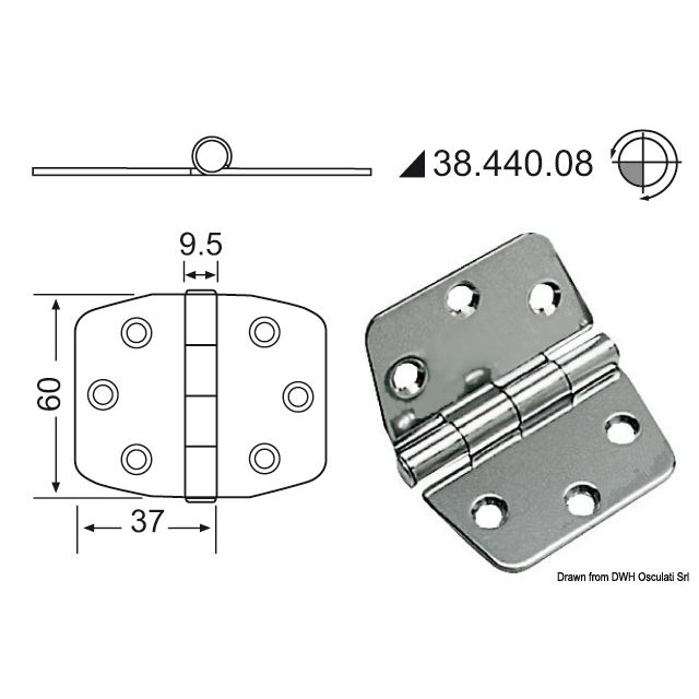 Scharnier 2 mm herauragender Pin 74x60 mm 