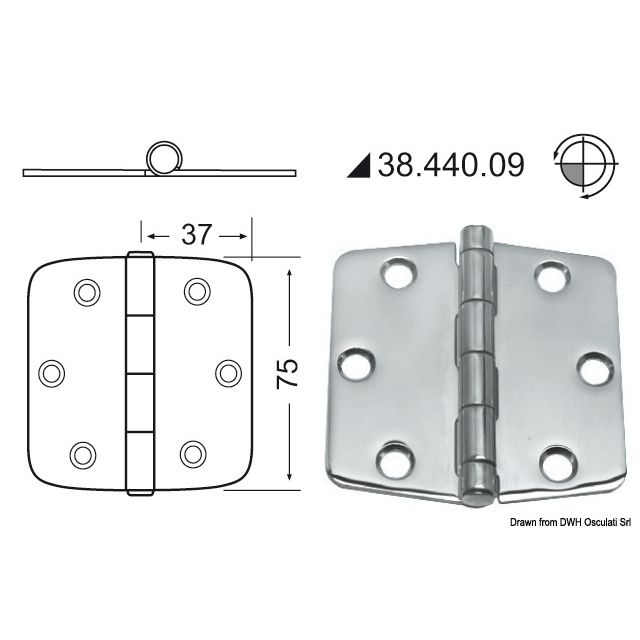 Scharnier 2 mm herauragender Pin 74x75 mm 