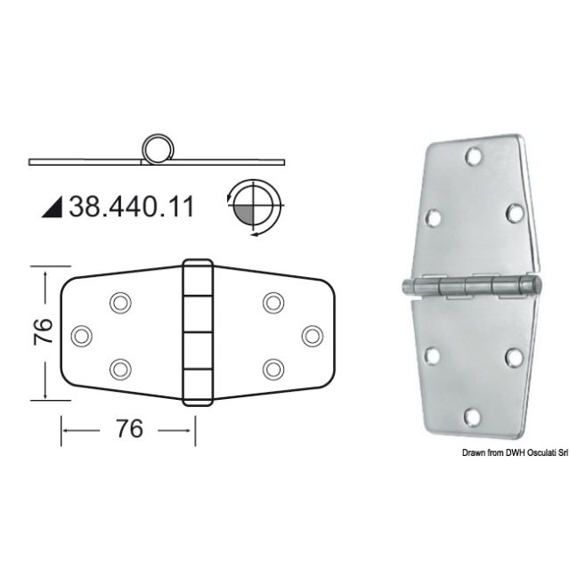 Scharnier 2 mm herauragender Pin 152x76 mm 