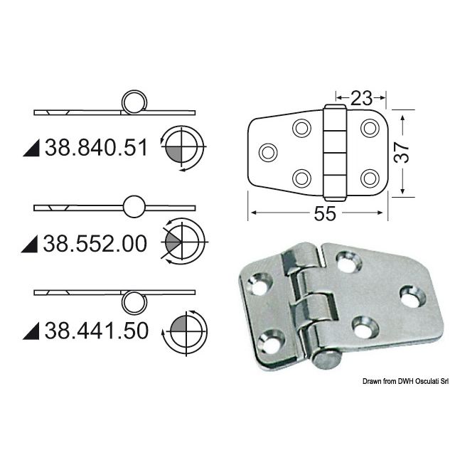 Scharnier, umgekehrt 55x37 mm 