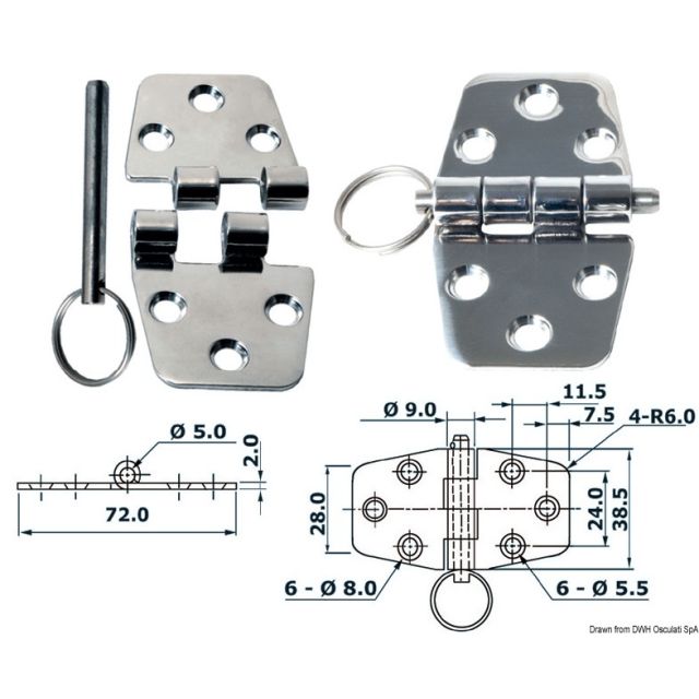 Scharnier herausragender Kern 72x38,5mm 