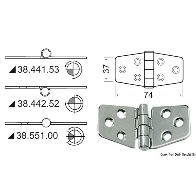 Scharnier herausragender Kern 74x37 mm 