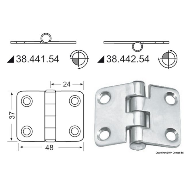 Scharnier herausragender Kern 48x37 mm 