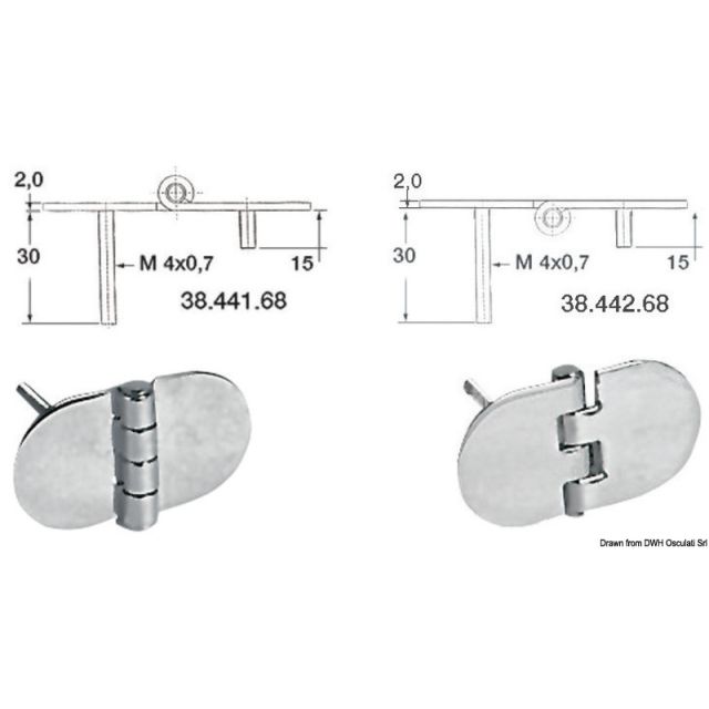 Scharnier m.Stiftschrauben umgekehrt 68,5x38,5 mm 