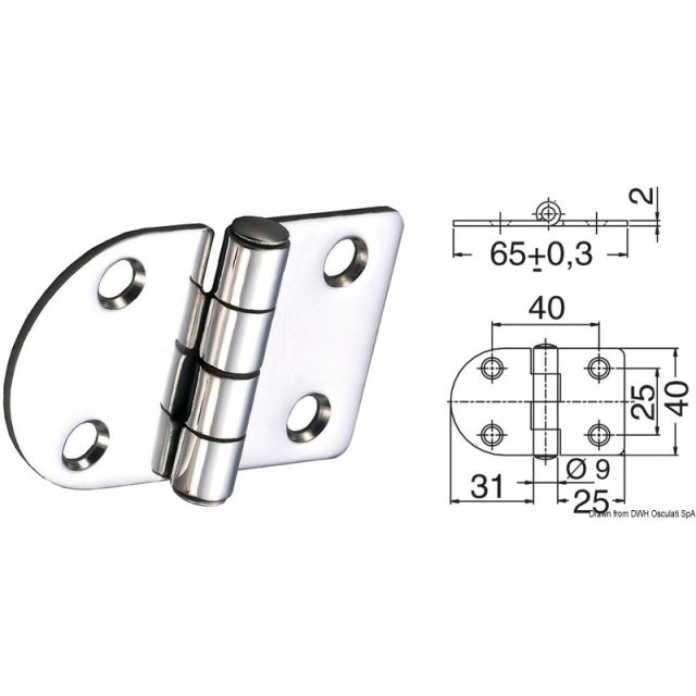 Scharnier herausragender Kern 65x40 mm 