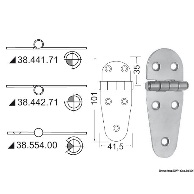 Scharnier herausragender Kern 107x39 mm 