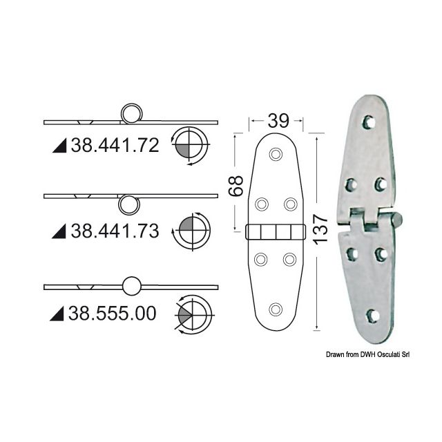 Scharnier herausragender Kern 137x39 mm 