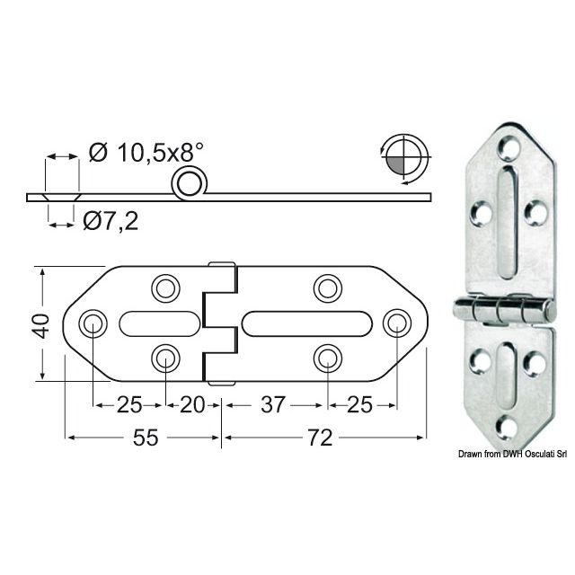 Scharnier herausragender Kern 127x40 mm 