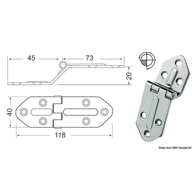 Scharnier herausragender Kern 118x40 mm 