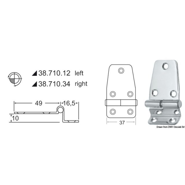 Winkelscharnier, links 65,5x37 mm 