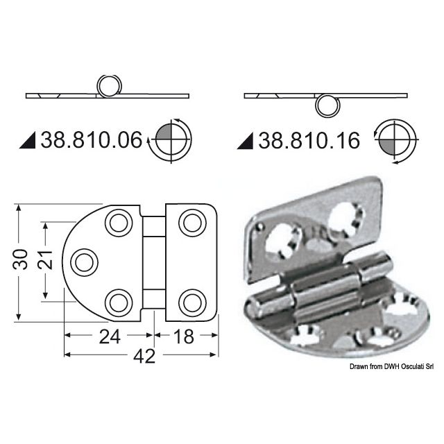 Scharnier herausragender Kern 42x30 mm 