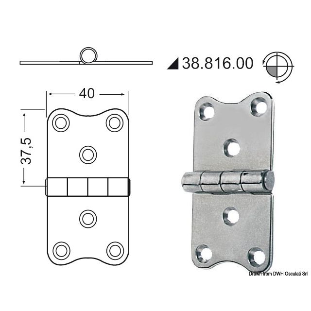 Scharnier herausragender Kern 75x40 mm 