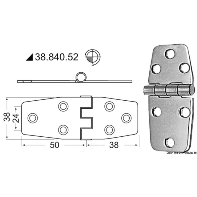 Scharnier herausragender Kern 88x38 mm 