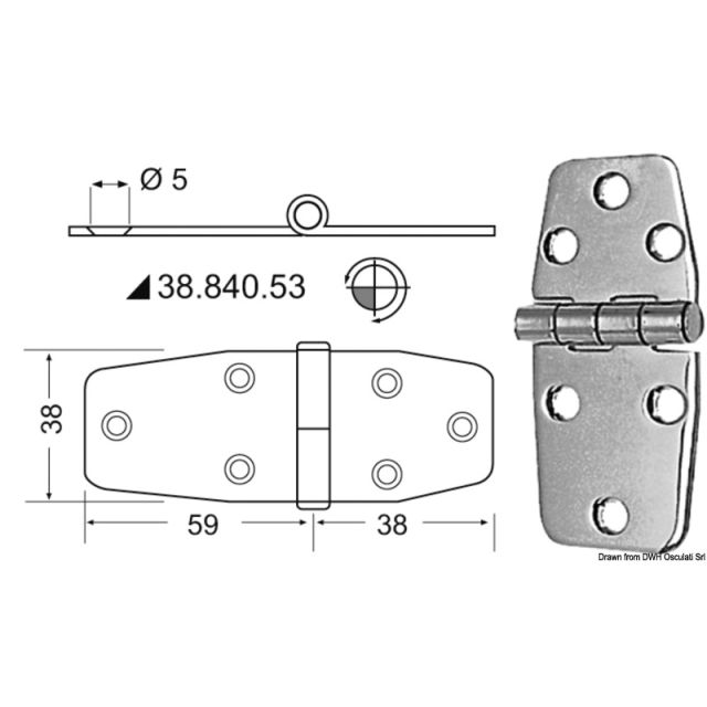 Scharnier herausragender Kern 97x38 mm 