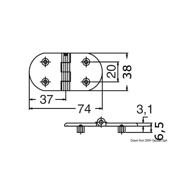 Scharnier, gegossen AISI316 74x38 mm 