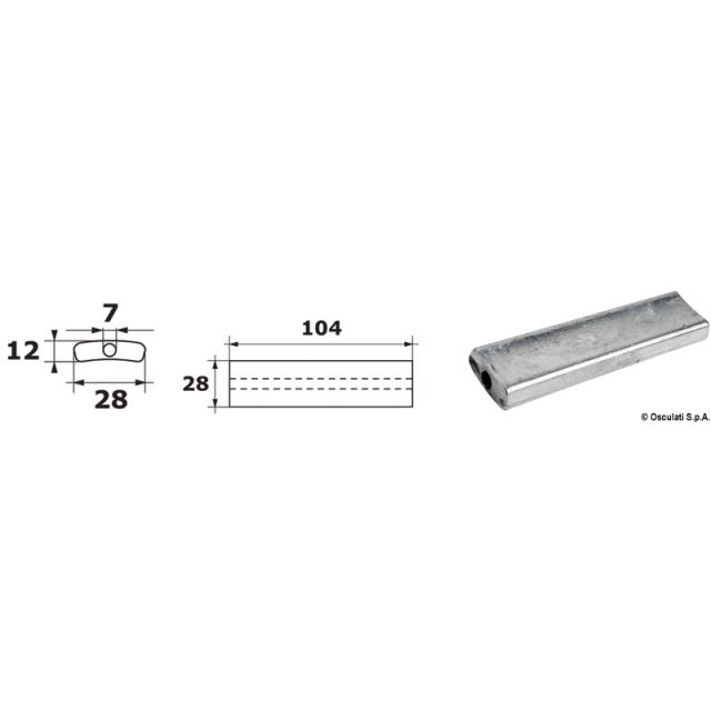 Plattenanode mit durchgehendem Loch mm 104x28