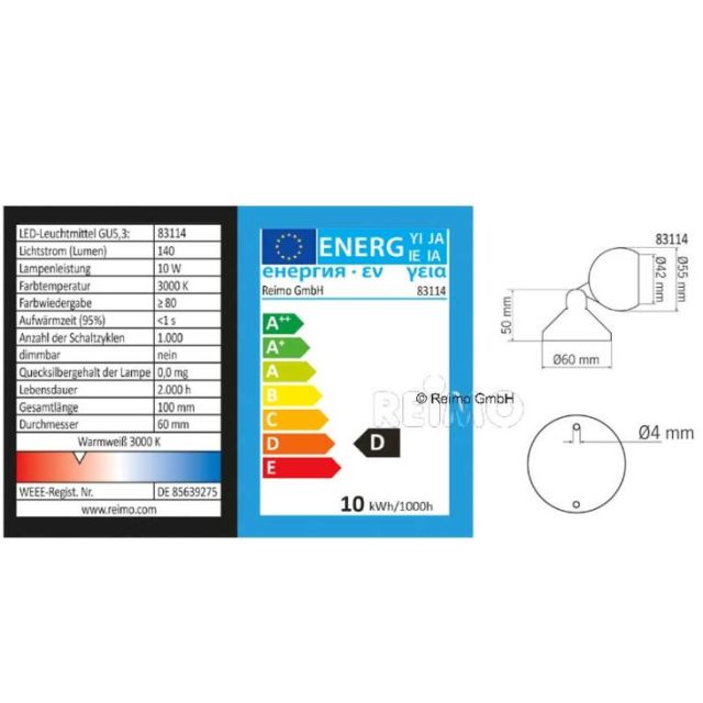 Halogen-Aufbaustrahler Farbe: weiß 10W aus Kunststoff, mit Schalter