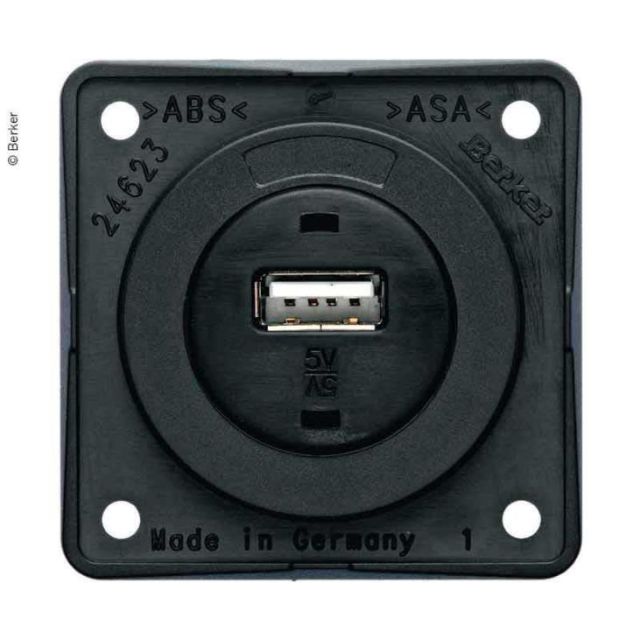 USB-Einbaubuchse, schwarz matt, 12V, 3A Ausgangsstrom