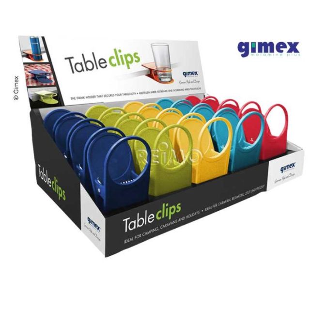 Gimex Glas- u.Getränkehalter - Tisch-Clips - 4x5 Farben im Display