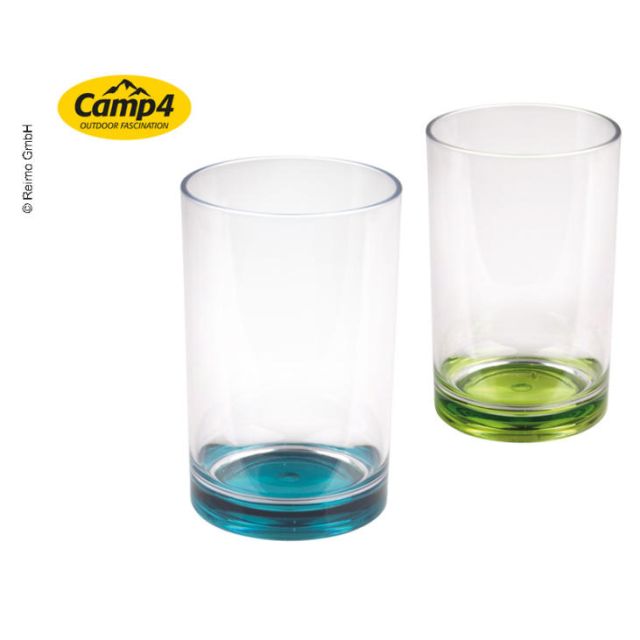 Kunststoff-Gläser mit farbigem Boden, 350 ml, 2er Set: Lime + Petrol