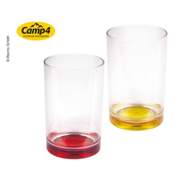 Kunststoff-Gläser mit farbigem Boden, 350 ml, 2er Set: Gelb + Rot