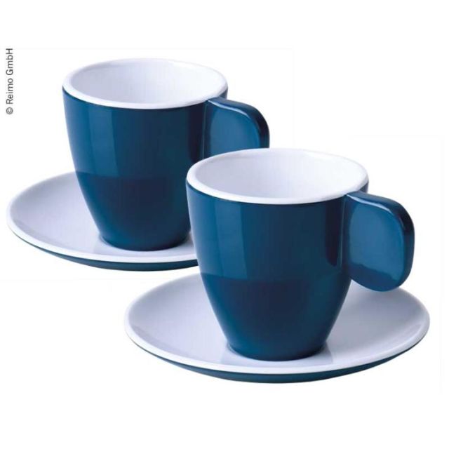 Melamin Espresso-Tassen, 2er-Set, dunkelblau/weiß, 2Tassen+2Untertassen